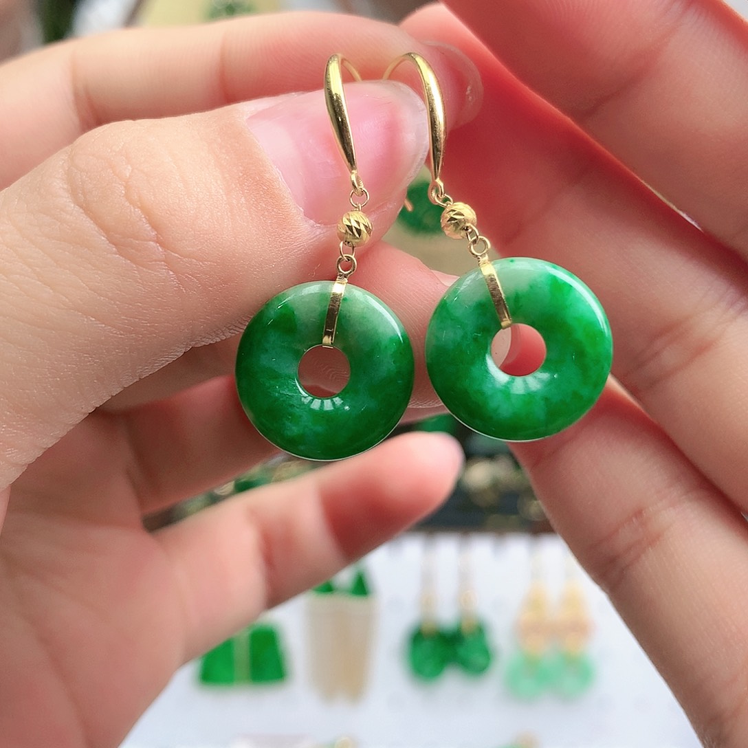 翡翠耳饰18K金镶嵌耳饰