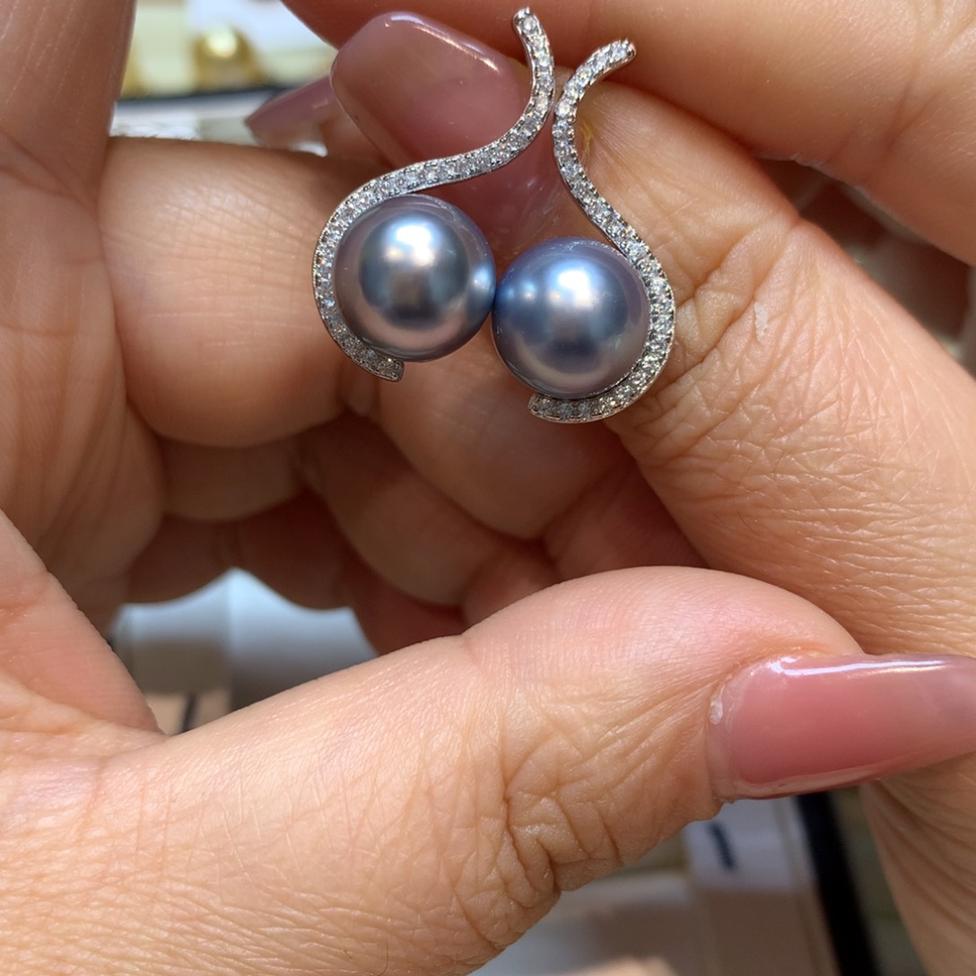 海水珍珠耳饰银S925镶嵌