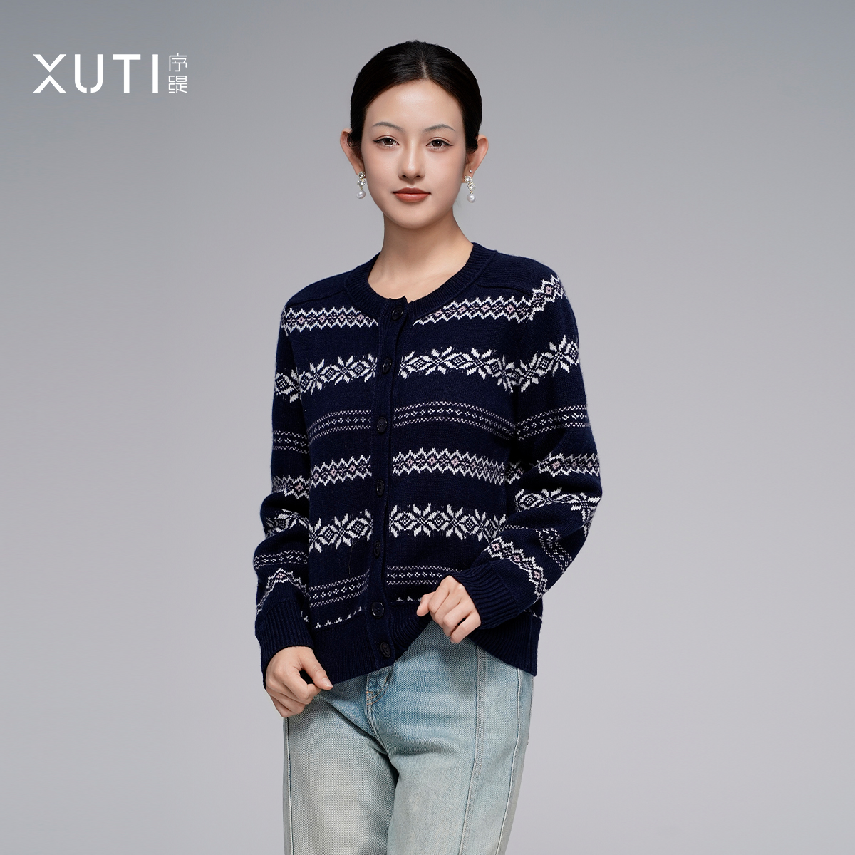 序缇『冬日序曲』新款100%绵羊毛针织开衫女秋简约上衣J70-21622