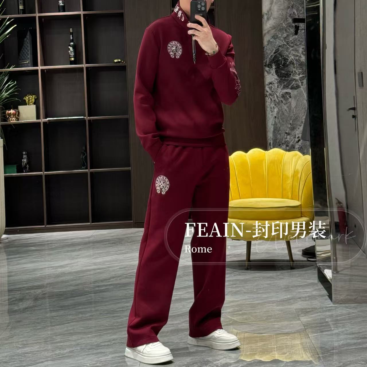 克*罗方向全刺绣立领设计莫代尔空气层套装8366