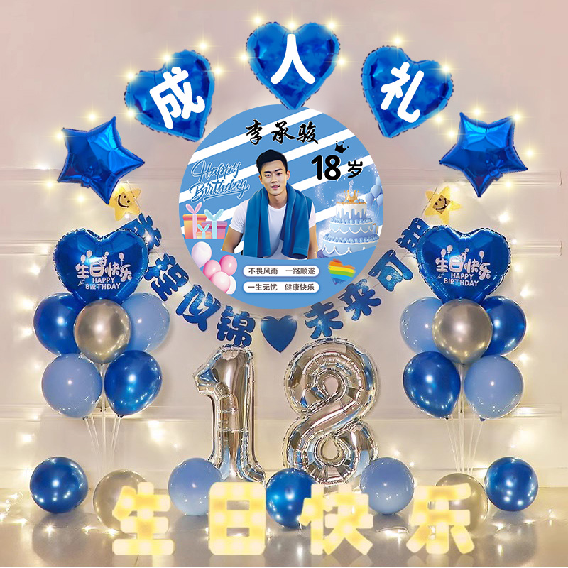 定制18周岁男孩女孩成人礼生日布置场景气球装饰用品氛围海报套餐