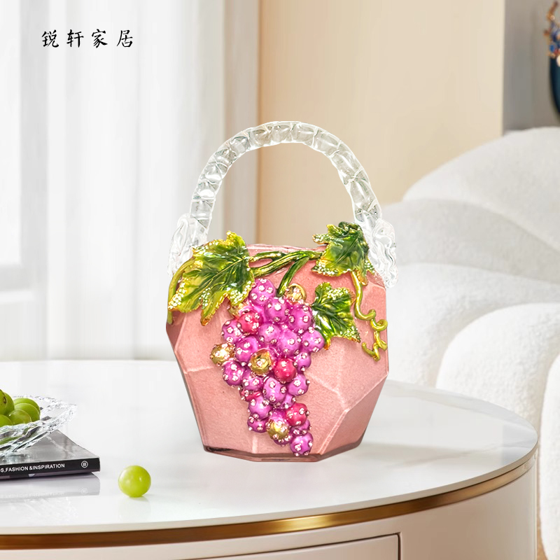 轻奢珐琅彩葡萄琉璃花瓶摆件水养家用北欧客厅玄关高级感装饰摆件