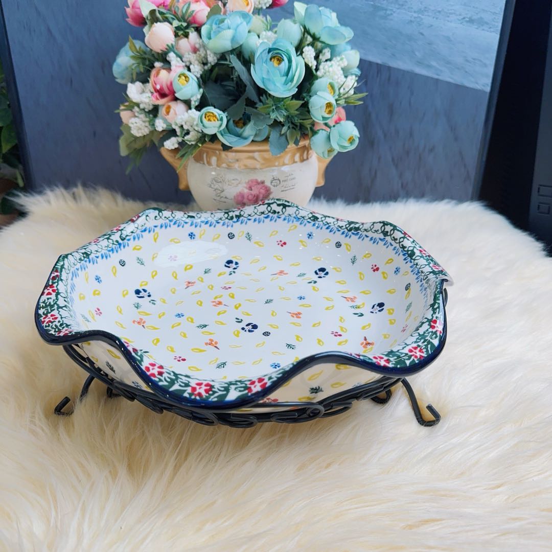 阿勒玛 新疆包邮【多彩生活】12寸波浪盘釉下彩家用加厚防烫送铁架