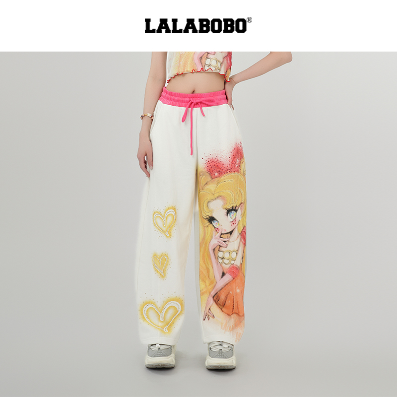 杭州春新款欧若拉宽松休闲百搭印花休闲长裤LBEA-WXZC33