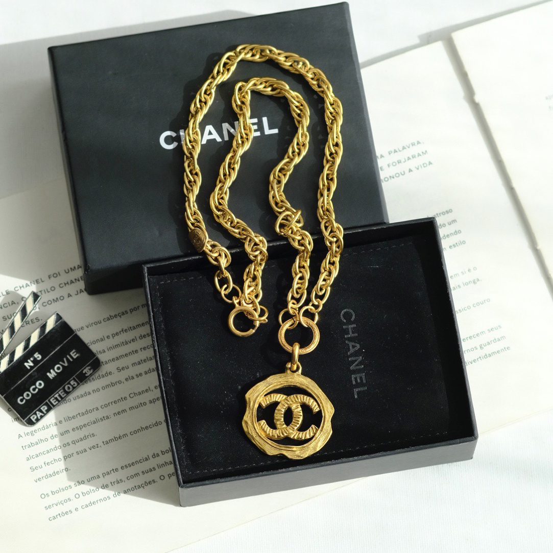 95新 Chanel/香奈儿 泡泡中古Chanel金色圆形双C锁骨链