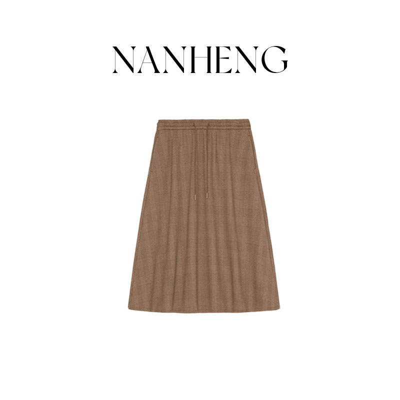 122301女装2024冬季新款毛驼混纺针织提花半身裙长款