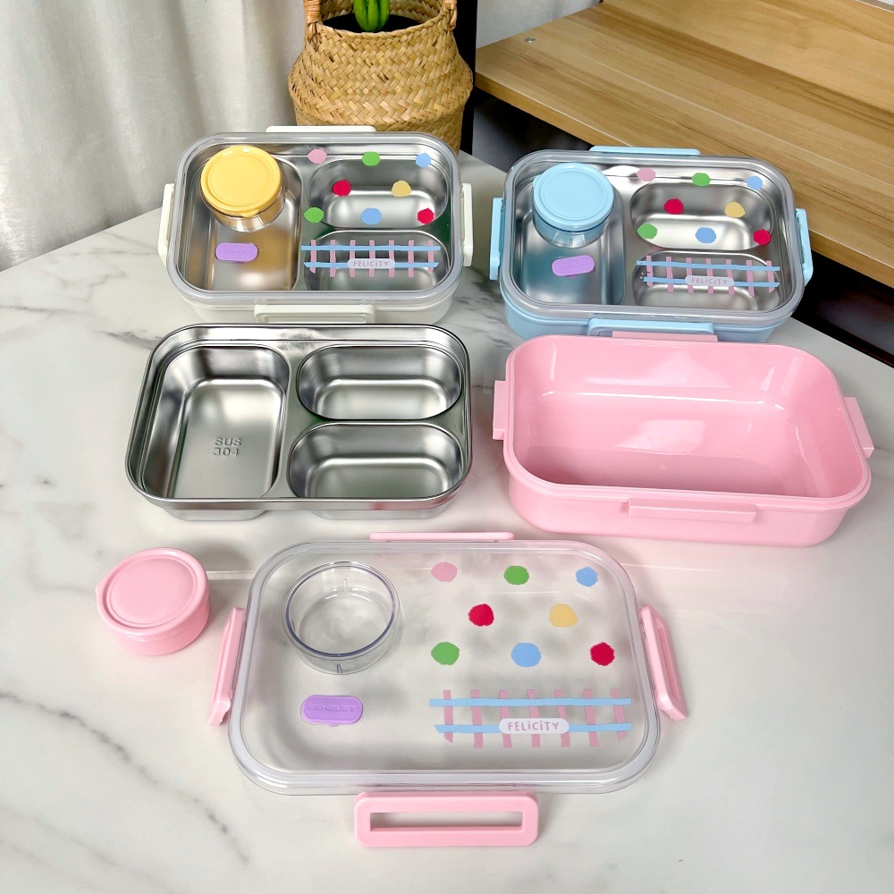 高颜值不锈钢饭盒儿童学生餐盒野餐水果保鲜盒大容量密封便当盒