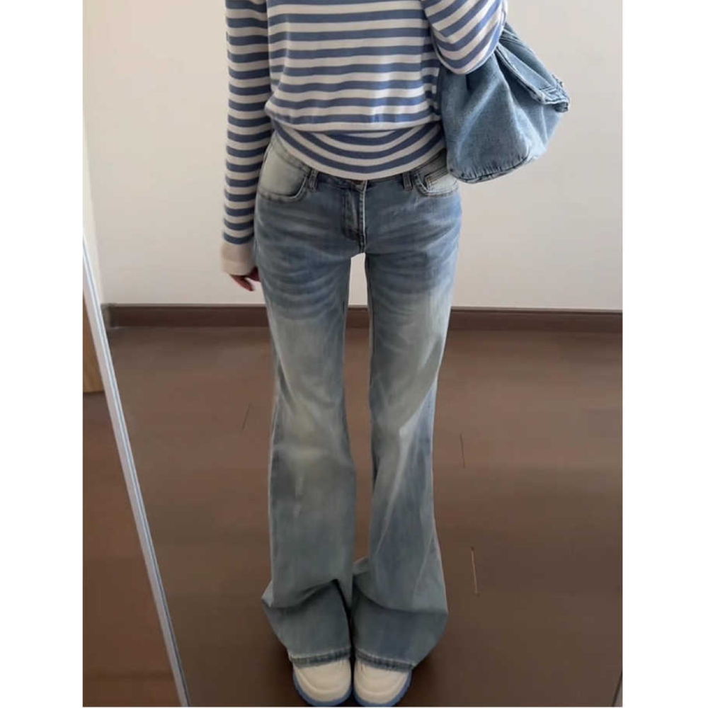 【清仓+运费险】美式冰蓝色微喇牛仔裤女秋季宽松不贴腿百搭喇叭裤