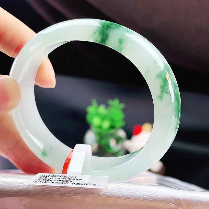 未镶嵌手镯（贵妃镯）翡翠55冰透绿花翠