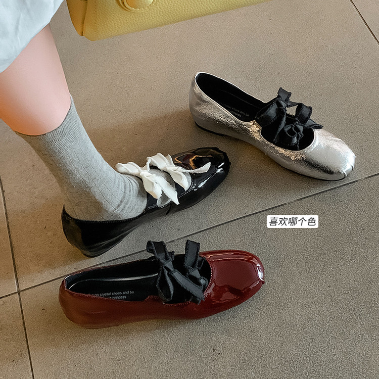 真皮玛丽珍鞋女2025新款圆头蝴蝶结芭蕾舞鞋内增高浅口单鞋小皮鞋