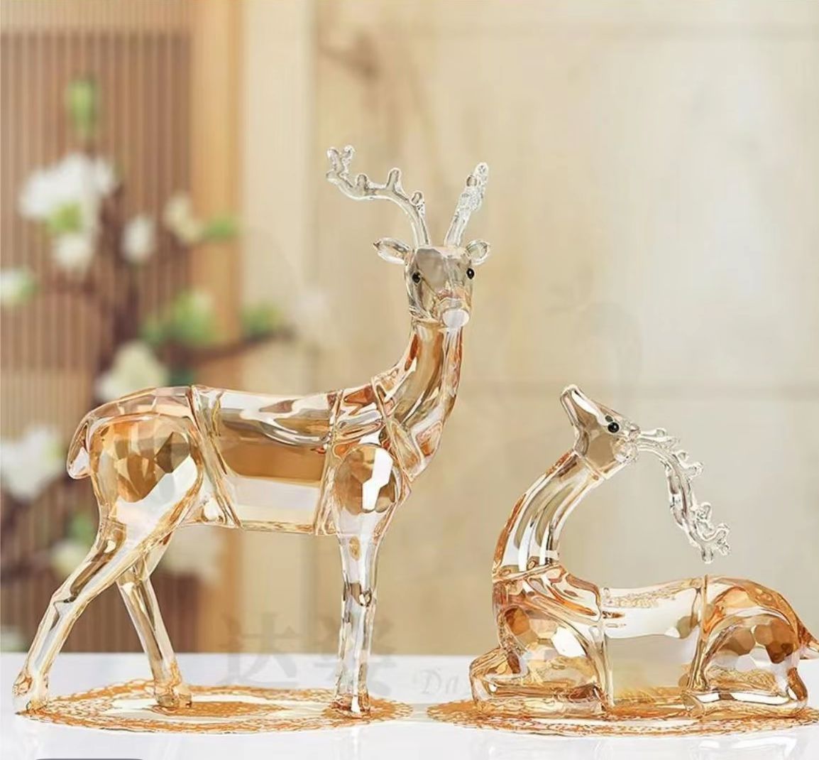 K9水晶工艺品香槟色梅花鹿摆件创意高档送礼开业客厅装饰品