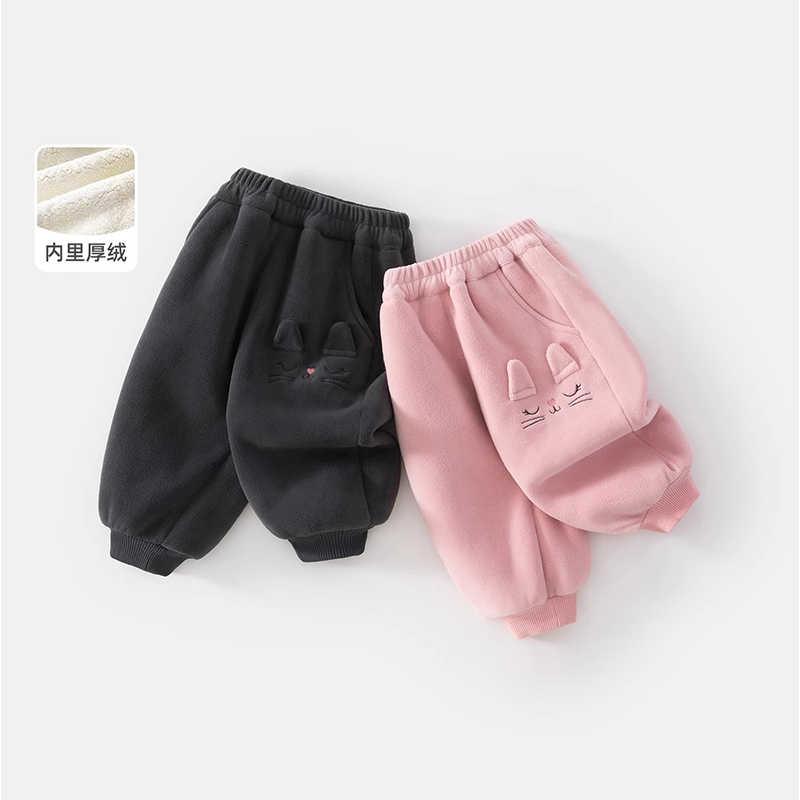 女童裤子冬装宝宝加绒厚休闲裤童装儿童束脚卫裤秋冬款