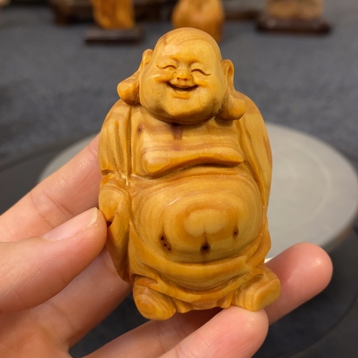 柏木（崖柏）清***落崖柏弥勒佛手把件小摆件