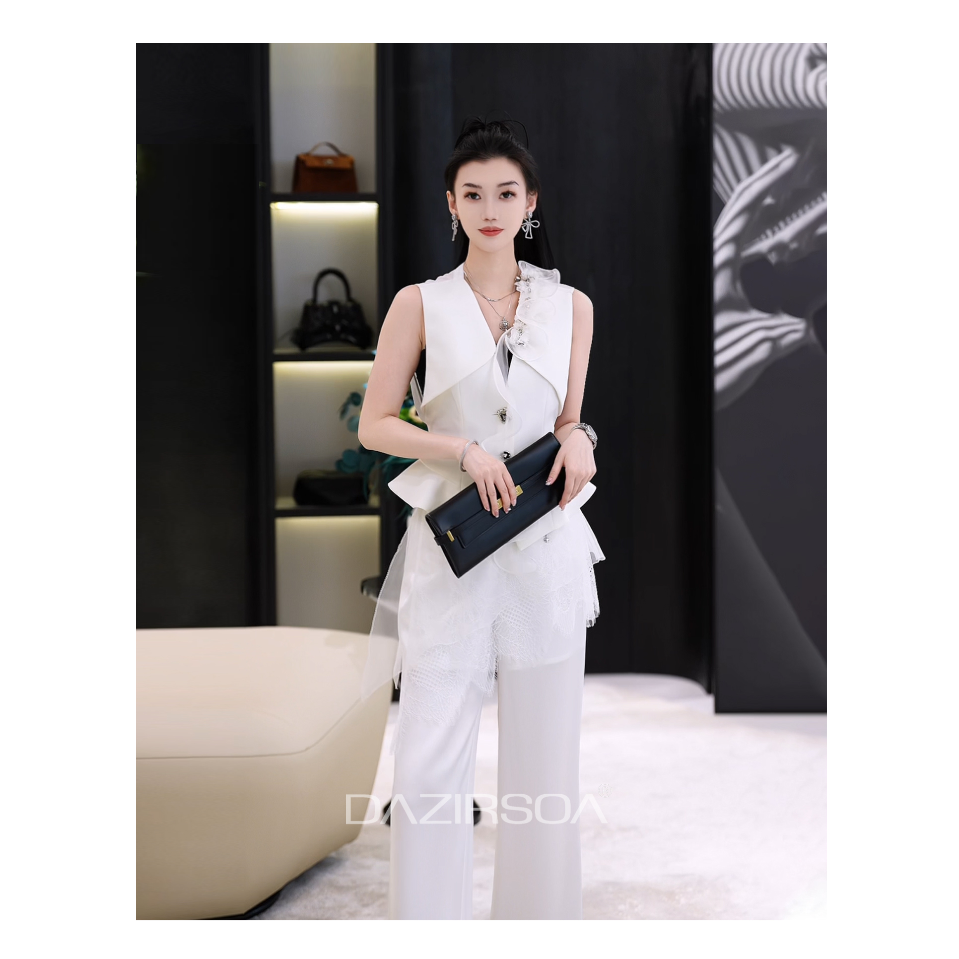 “灵动意趣”时尚百搭拼接蕾丝飞边个性马甲Y536