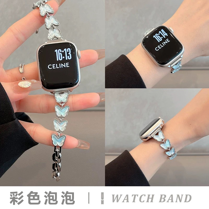 新款多蝴蝶金属适用苹果iwatchS10/9/8手表表带小众高级感女款