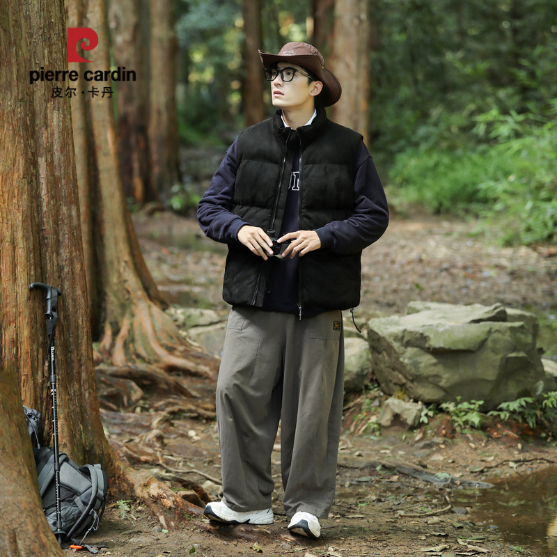 皮尔卡丹厂家麂皮绒马甲男女秋季外穿背心保暖坎肩纯色情侣冬装马