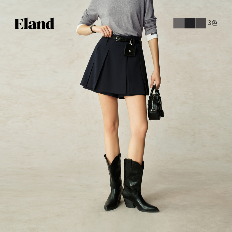 Eland衣恋新款简约高知感学院风百褶短裙半身裙女EEWHF37M01