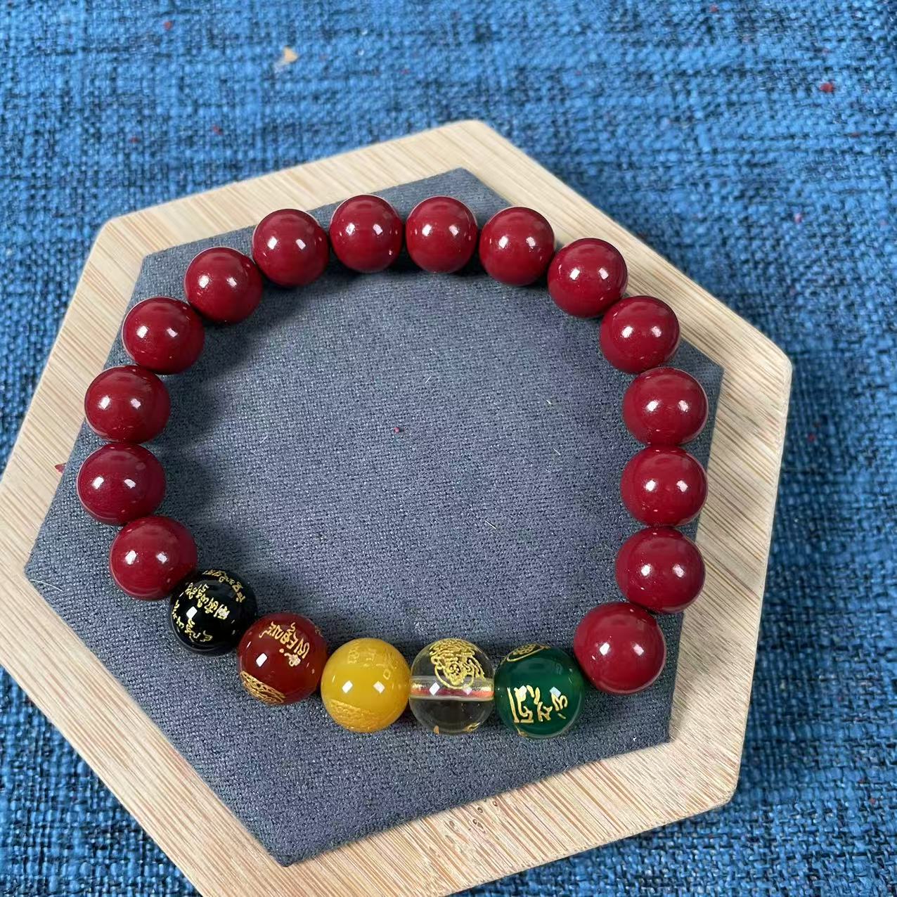 含辰砂工艺品卡10mm 搭配五路财神单圈素圈手串