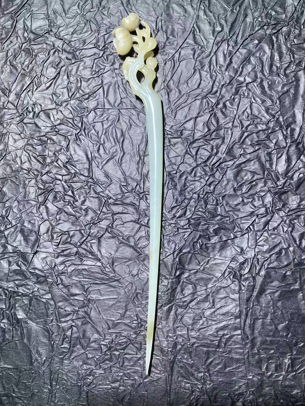 青白糖玉古典桃花发簪大气时尚精致手工精雕