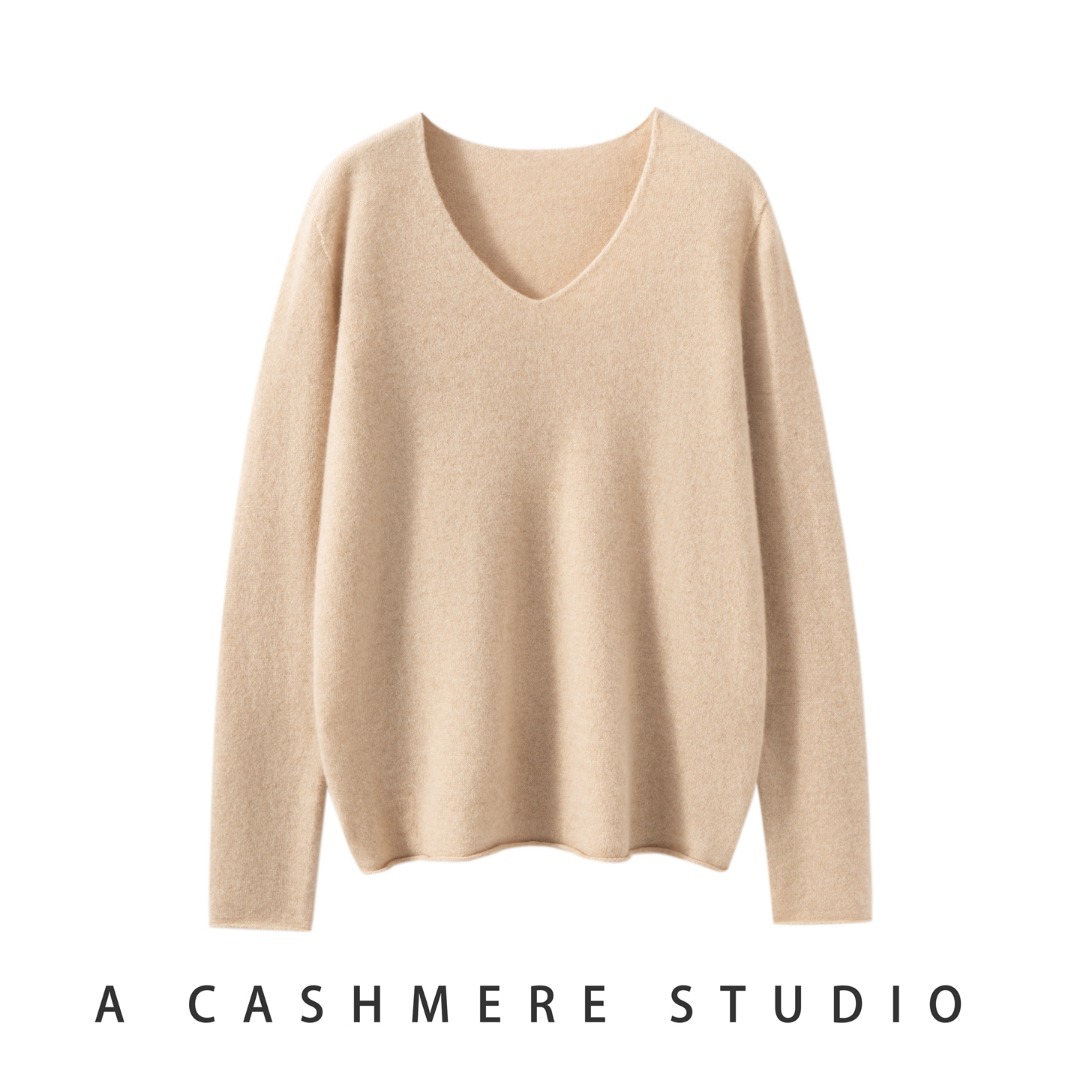 25秋冬女100山羊绒V领云朵感针织衫宽松慵懒休闲百搭打底气质款