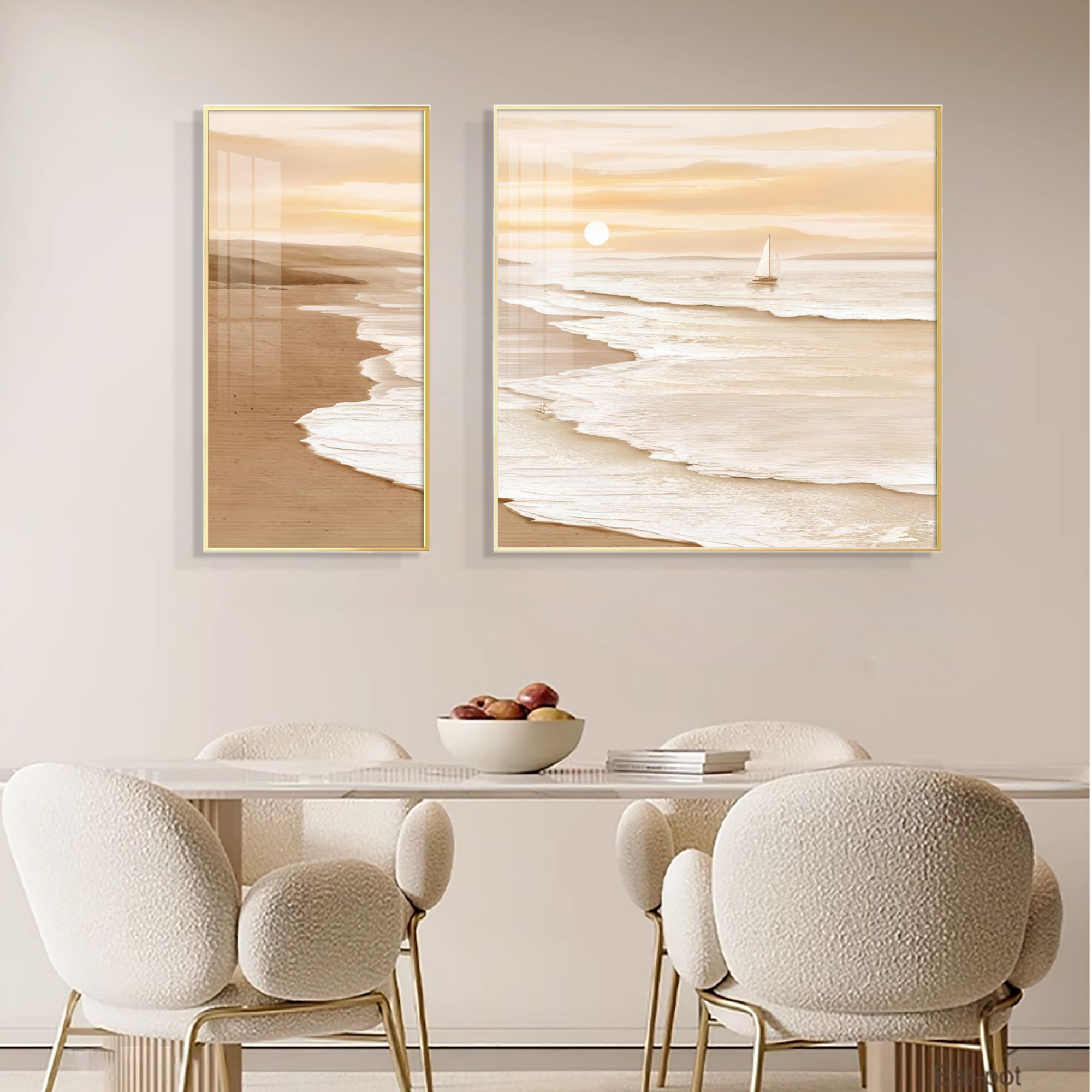 奶油餐厅装饰饭厅客厅墙壁沙发高档轻奢2025餐厅画网红款