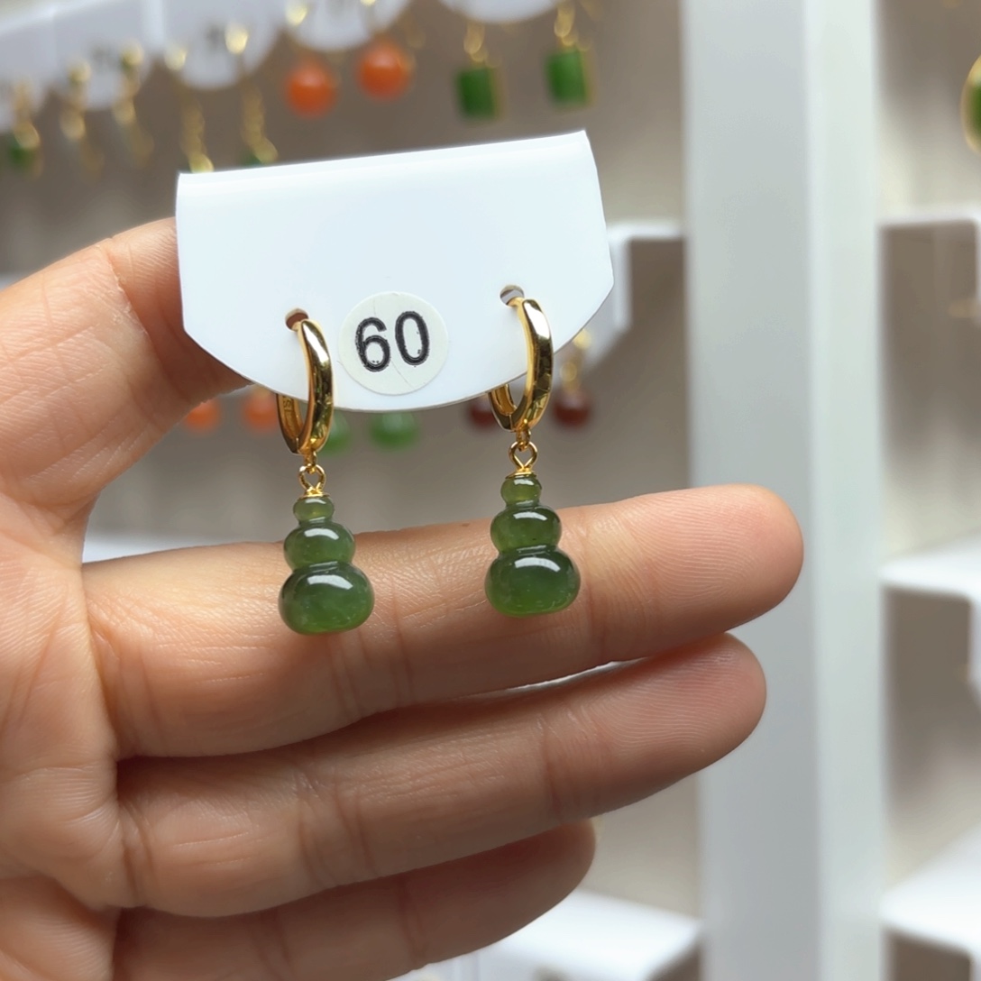 和田玉耳饰银S925镶嵌