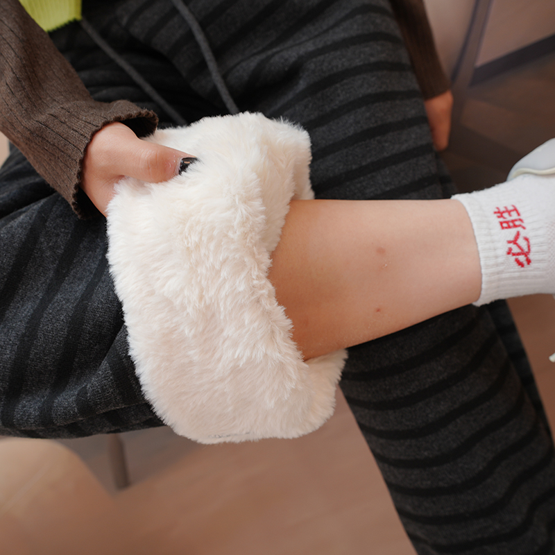 2025时尚条纹冬款加绒休闲阔腿裤女高腰垂感宽松显瘦针织直筒长裤