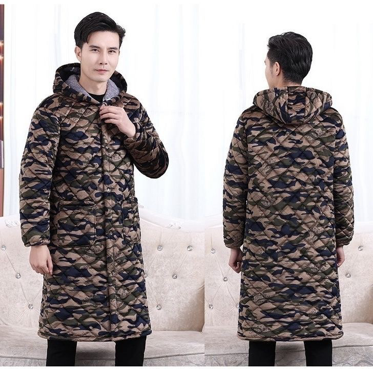 男士加绒加厚棉衣休闲大褂加长过膝罩衣工作服家居服长款棉服