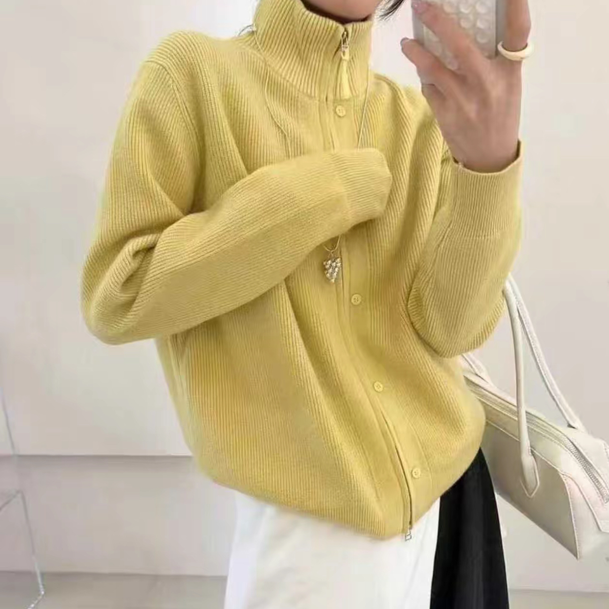 秀秀～8533韩系泡芙双拉链宽松百搭毛衣