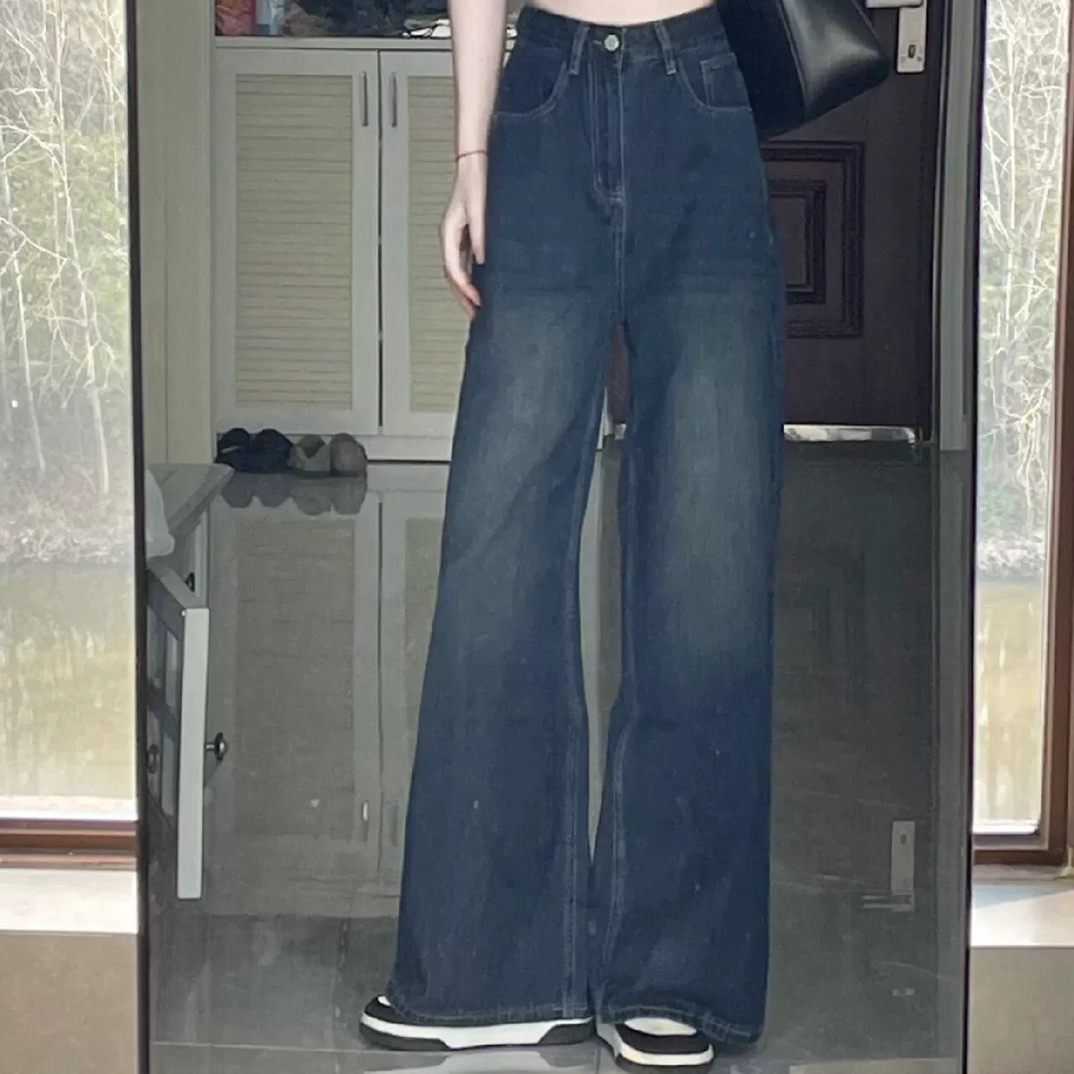 310#高腰复古阔腿牛仔裤
