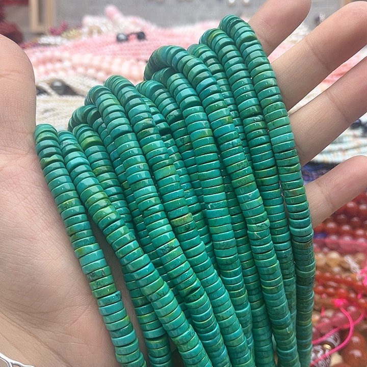 玛瑙/玉髓珠宝半成品未镶嵌一条8mm左右菜籽绿松石直切