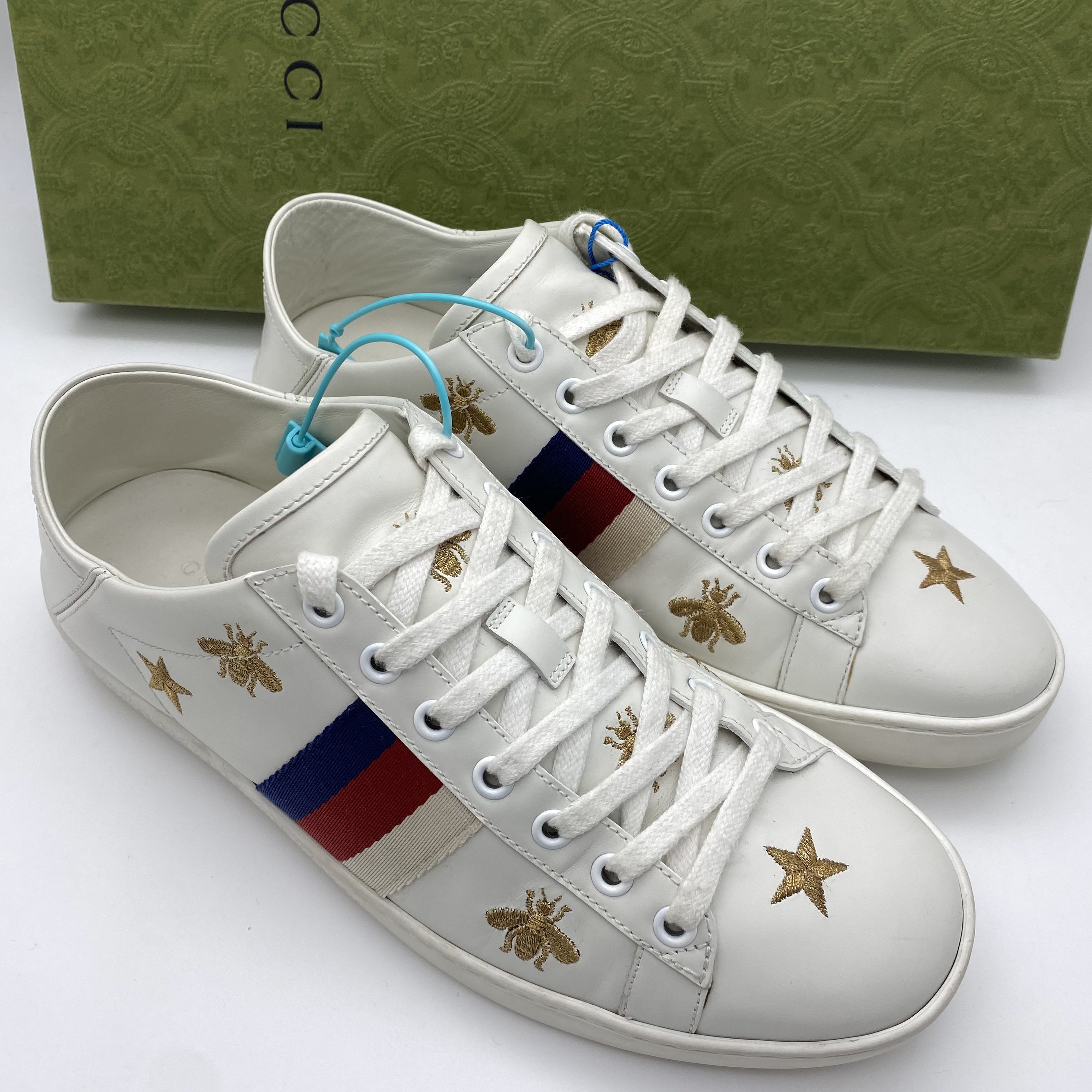 95新 GUCCI/古驰  38.5欧码/二手白色星星刺绣蜜蜂时尚板鞋
