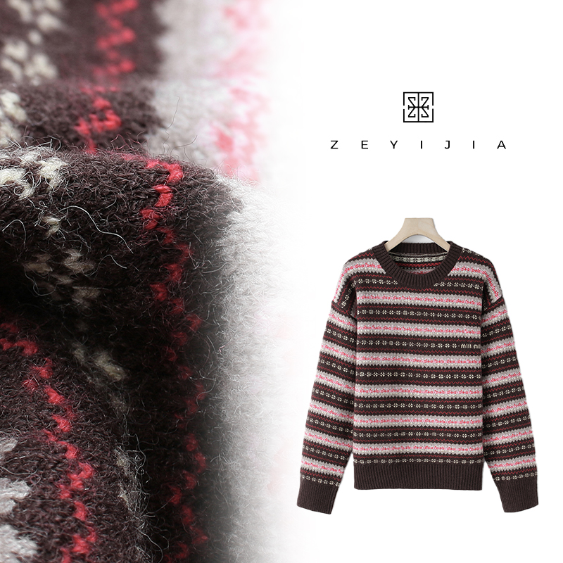 053【ZEYIJIA】秋季新款时尚休闲圆领条纹休闲针织网红衫DM-259963