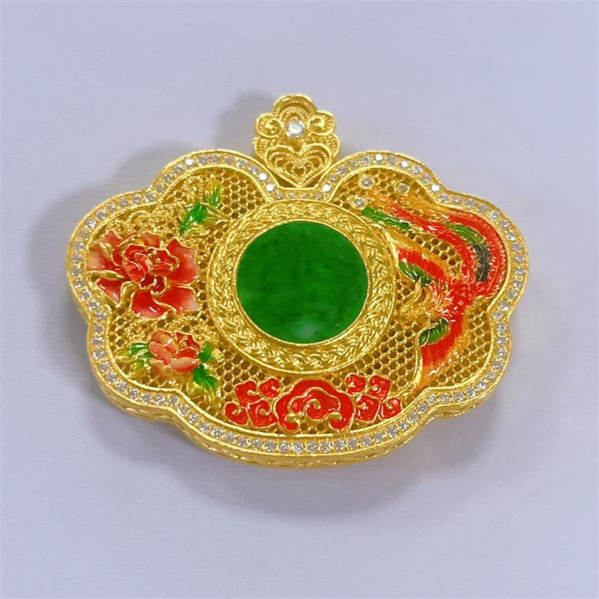 福满圆珠宝3 足金 古法凤卉如意吊坠（送绳子）