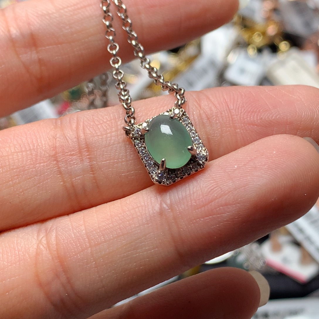 翡翠戒指银S925镶嵌天然翡翠吊坠