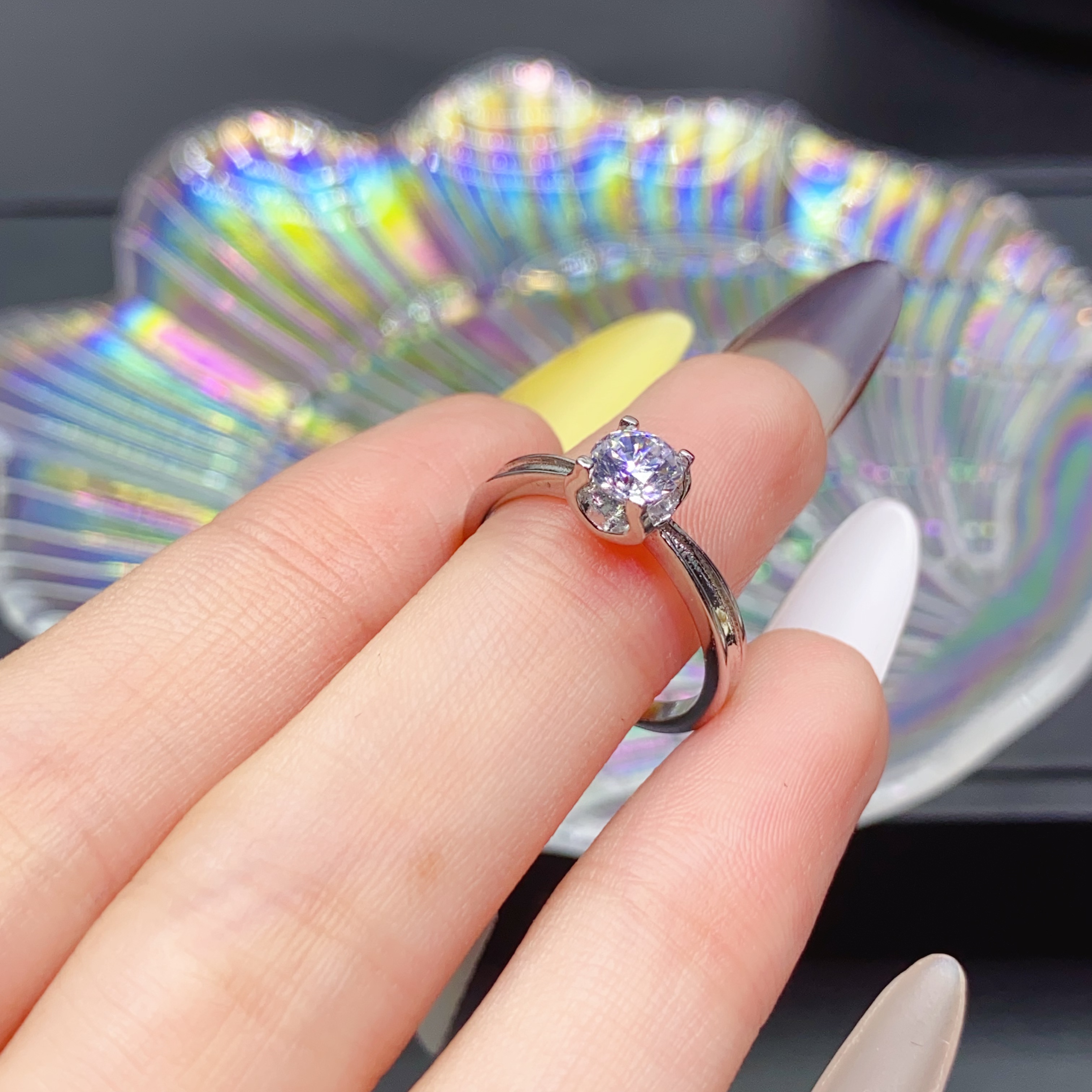 925银莫桑石戒指 银制品【蝴蝶牛头】0.5-1克拉D色莫桑戒时尚戒指