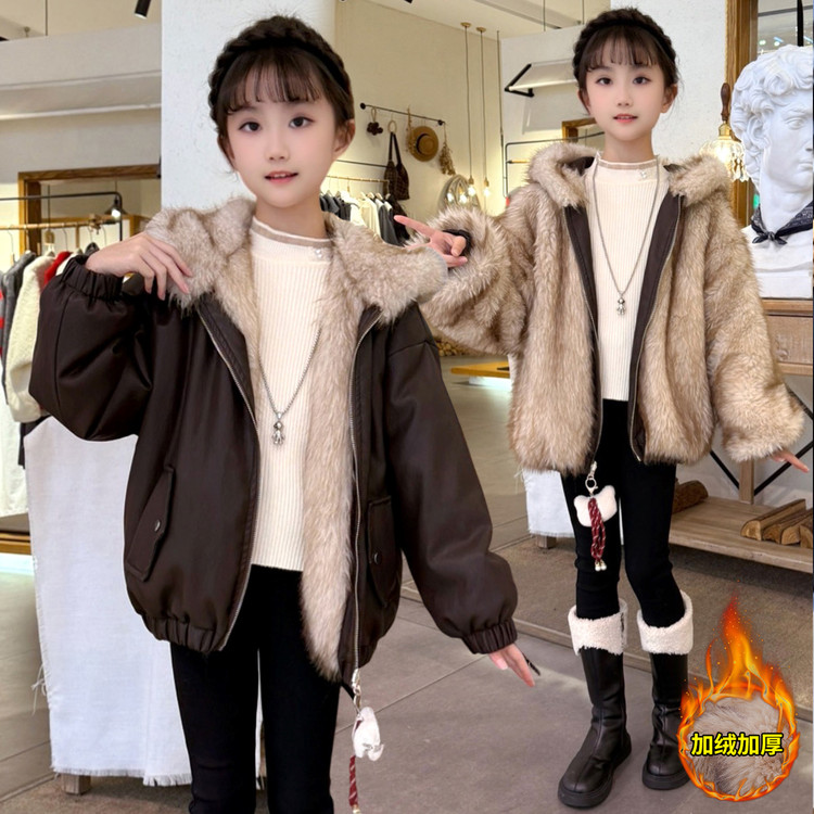 加绒加厚款冬季皮衣夹克加厚外套韩版时尚童装
