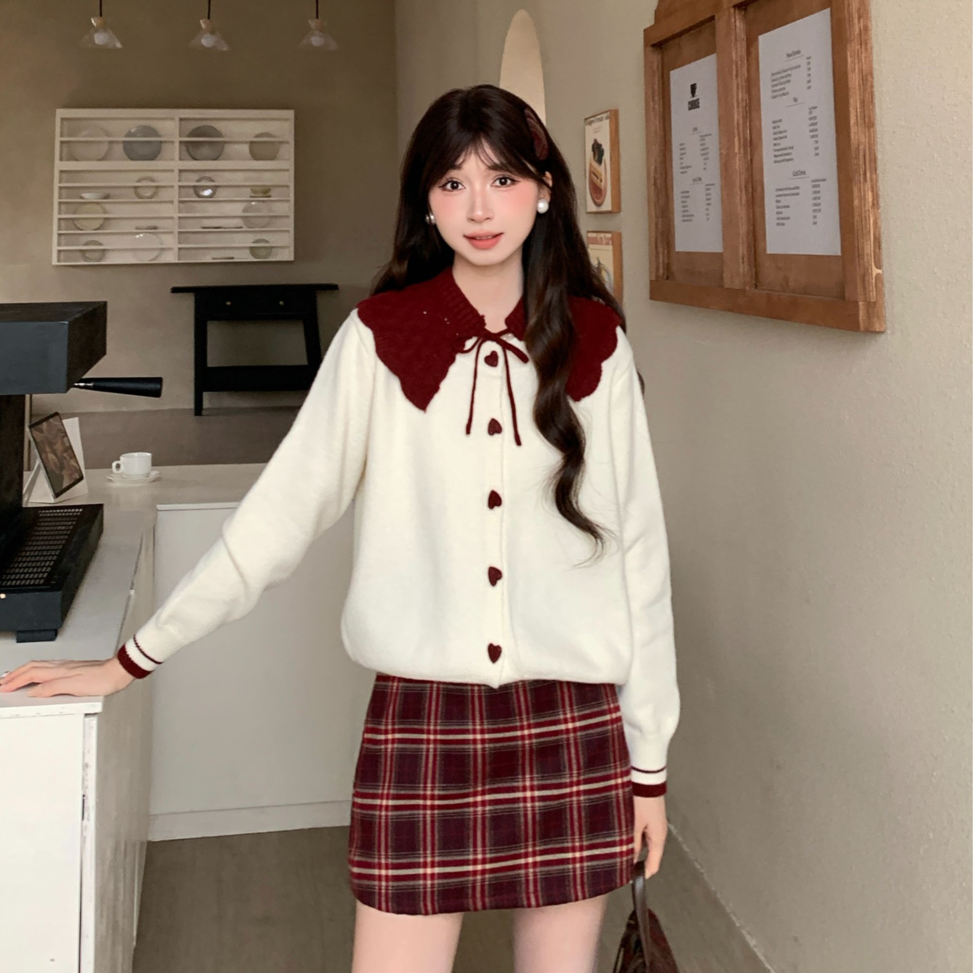 慕兔法式甜美拼接别致长袖针织开衫女2025秋季新款时尚百搭上衣