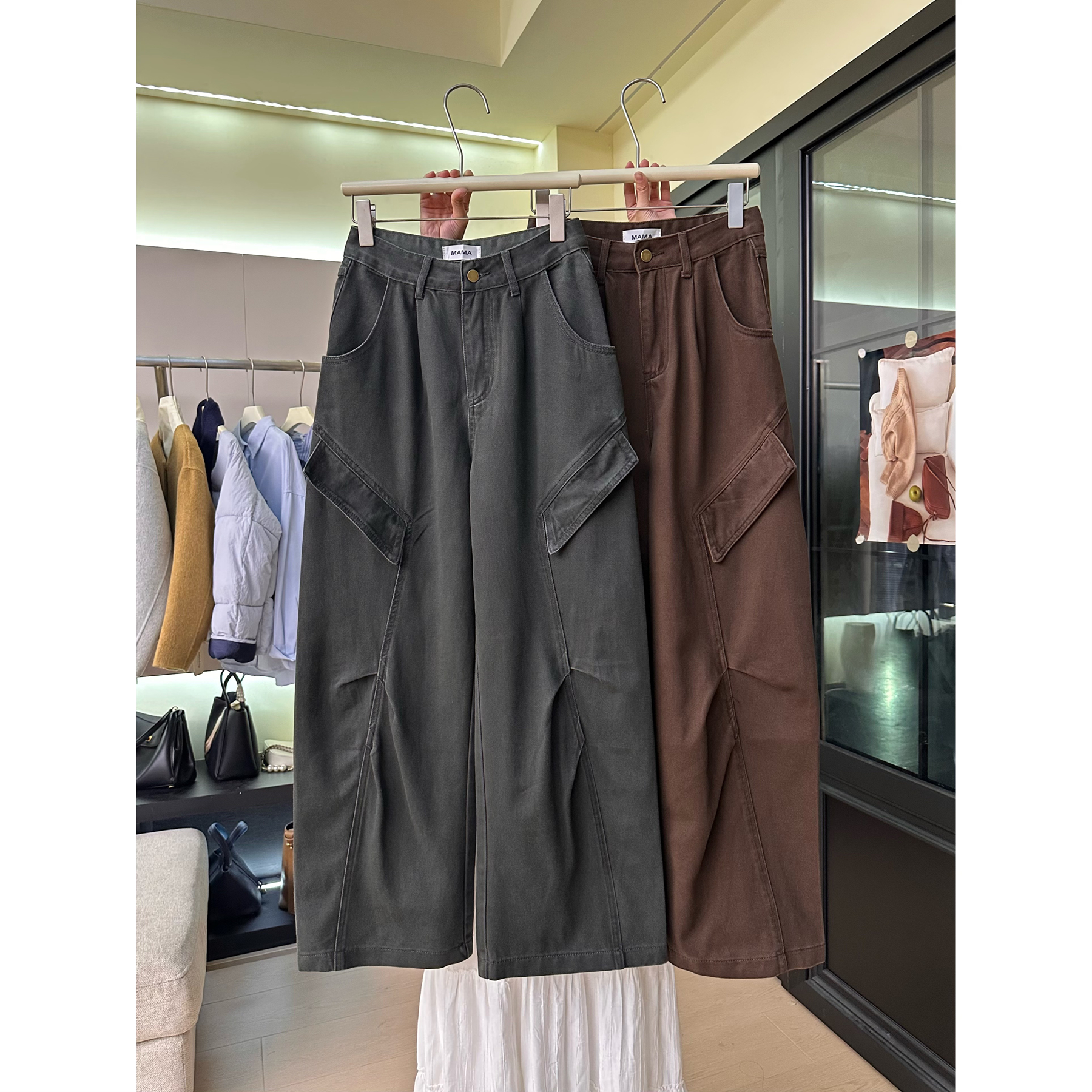 【MA*家】A15美式复古嘻哈工装裤女秋冬季新款高腰宽松牛仔拖地裤