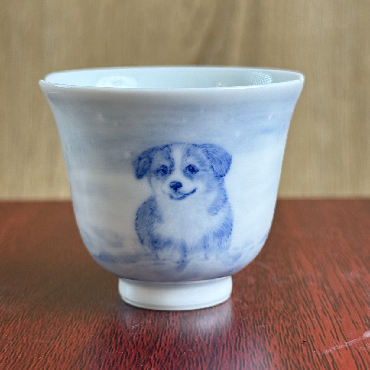 青花花口雪景柯基杯陶瓷主人杯手绘