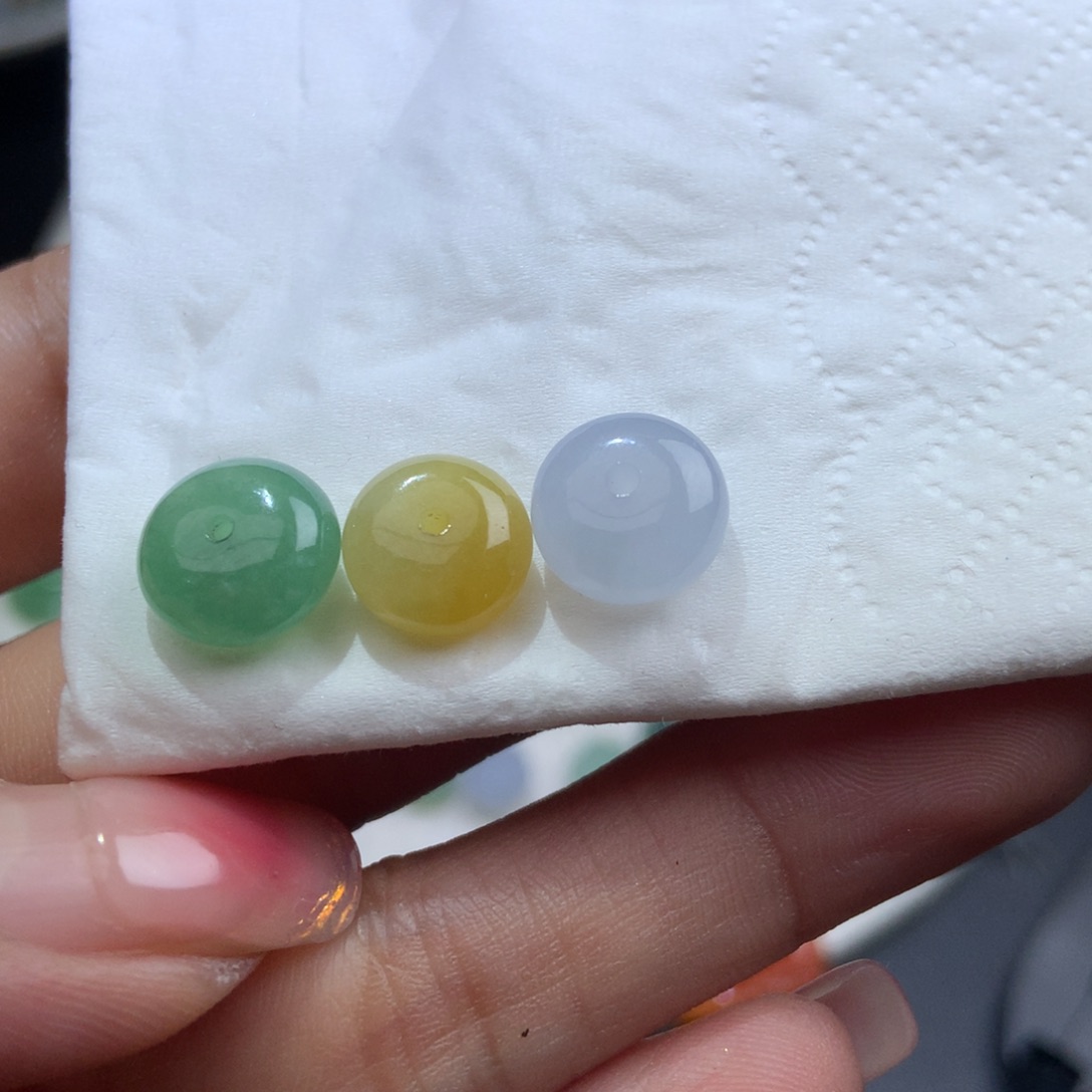 翡翠散珠卡10mm红绿灯组合鼓珠