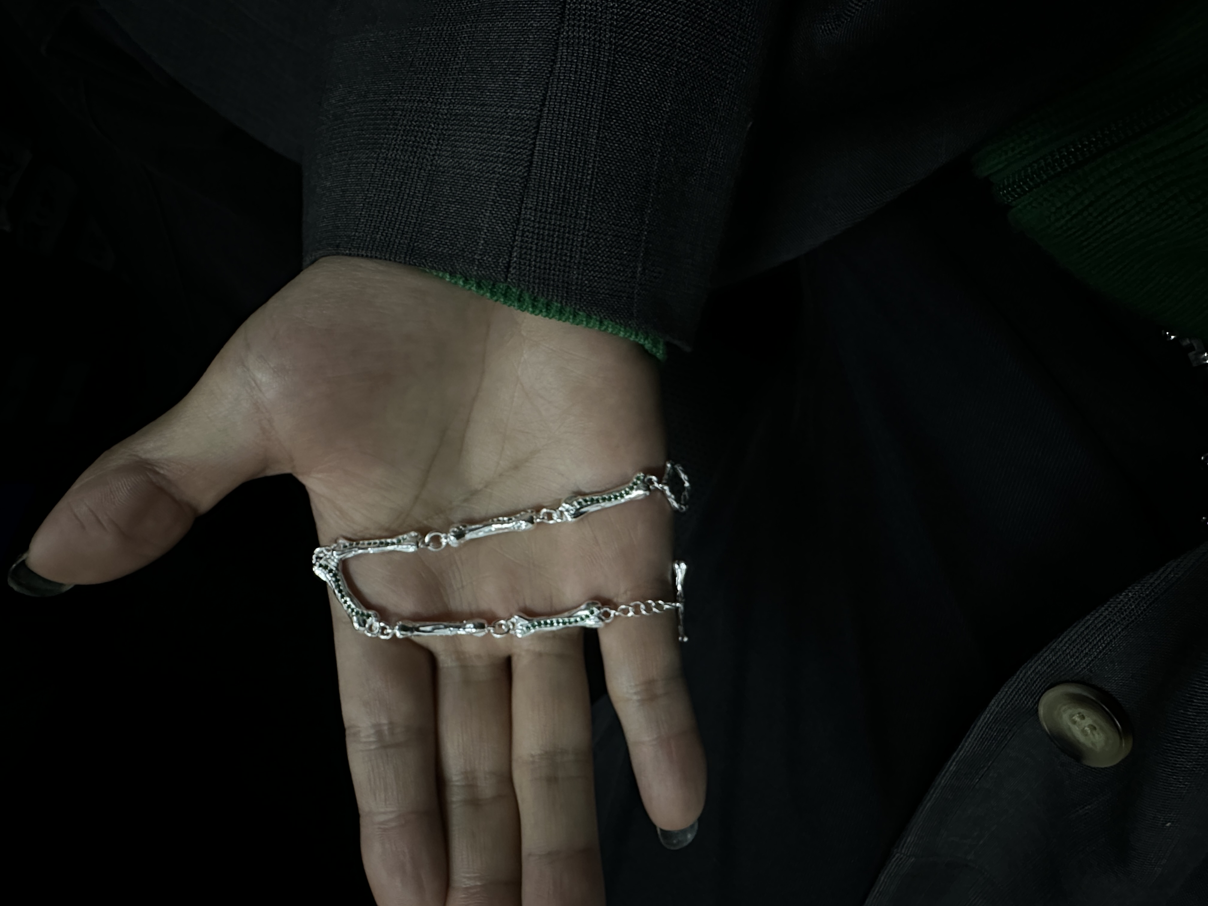 合金手链 【涅槃 冰霜神骨手链】奶白神骨绿锆手链嘻哈潮人街头网红