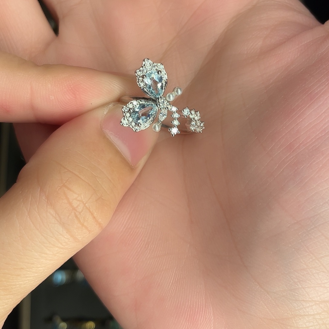 海蓝宝石戒指银S925镶嵌