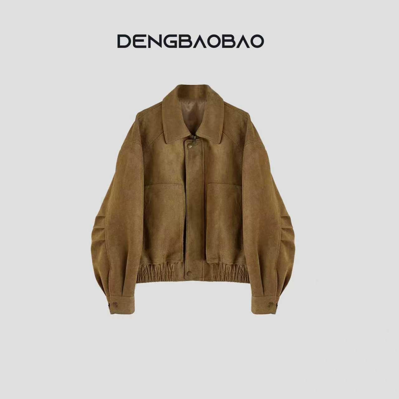 Dengbaobao 【复古都市】巴恩风廓形翻领宽松飞行员夹克短外套上衣