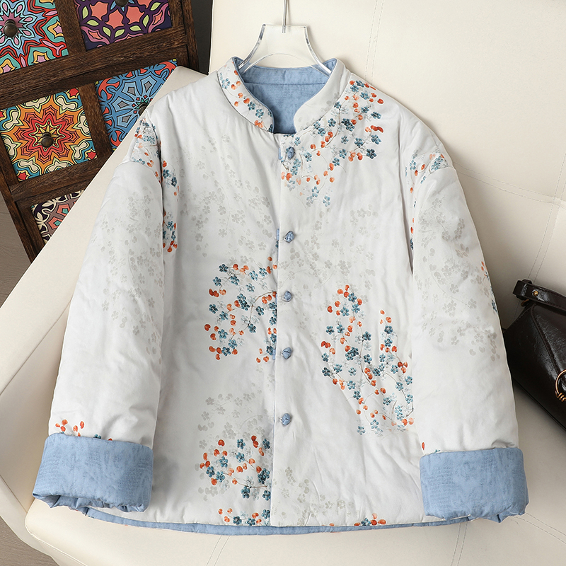 妈妈装俩面可穿长绒棉盘扣冬季棉袄复古棉衣立领外套文艺中式棉服