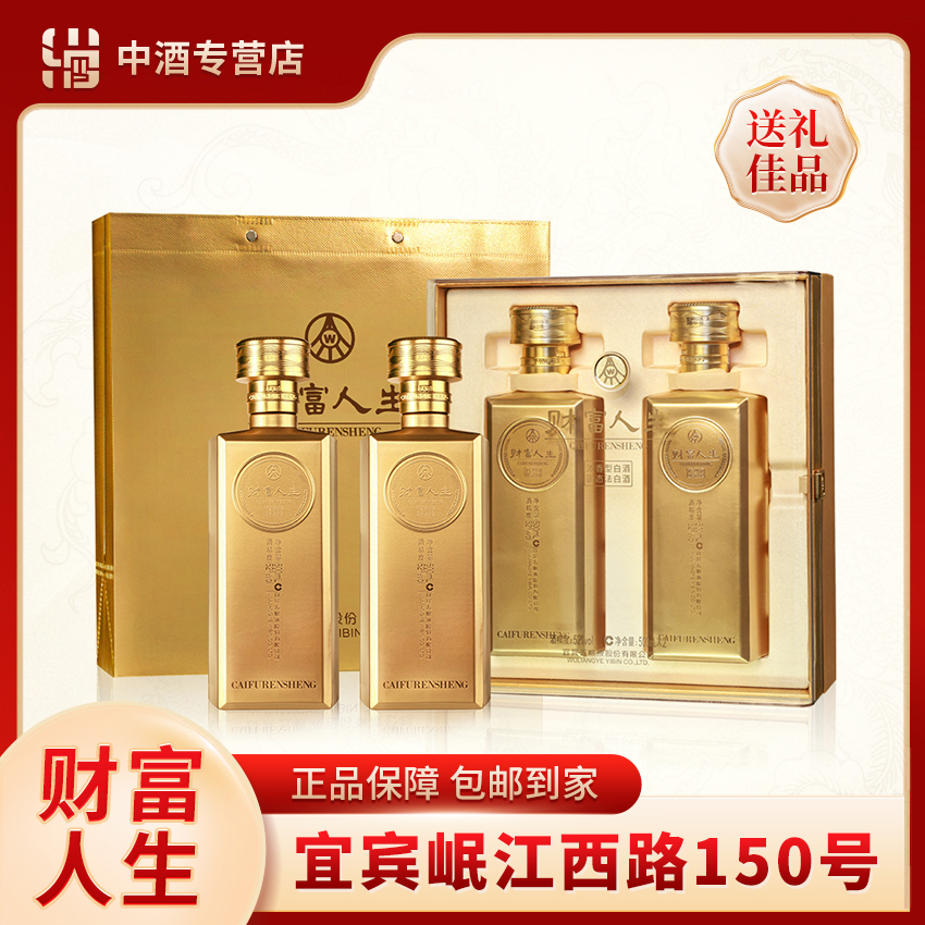 財富人生五粮液股份出品 金砖双支礼盒 浓香型白酒52度500ml