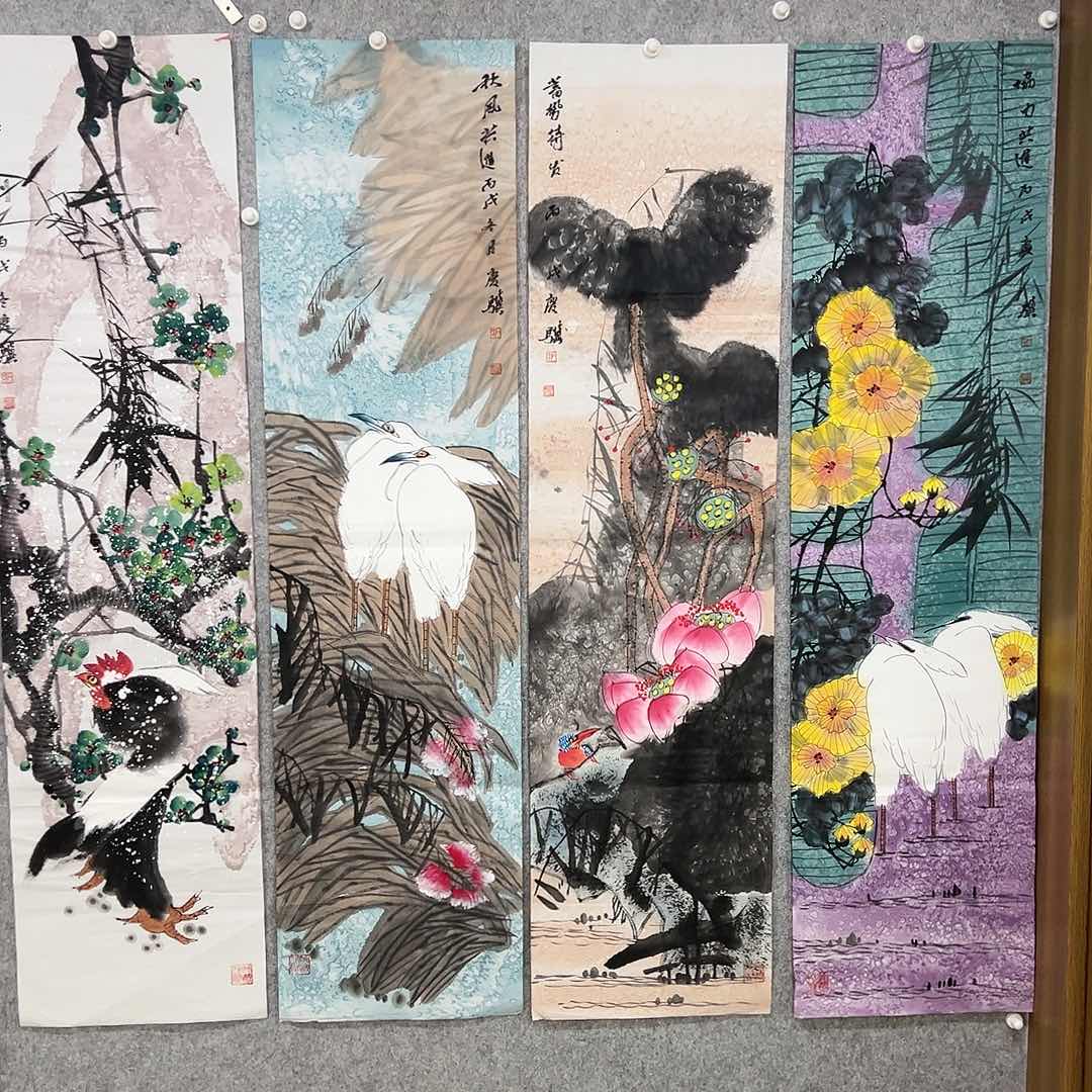 绘画韩江书画石庆骥四屏