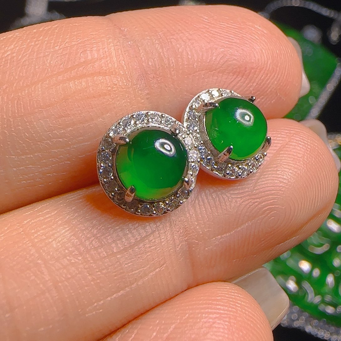 翡翠耳饰银S925镶嵌天然