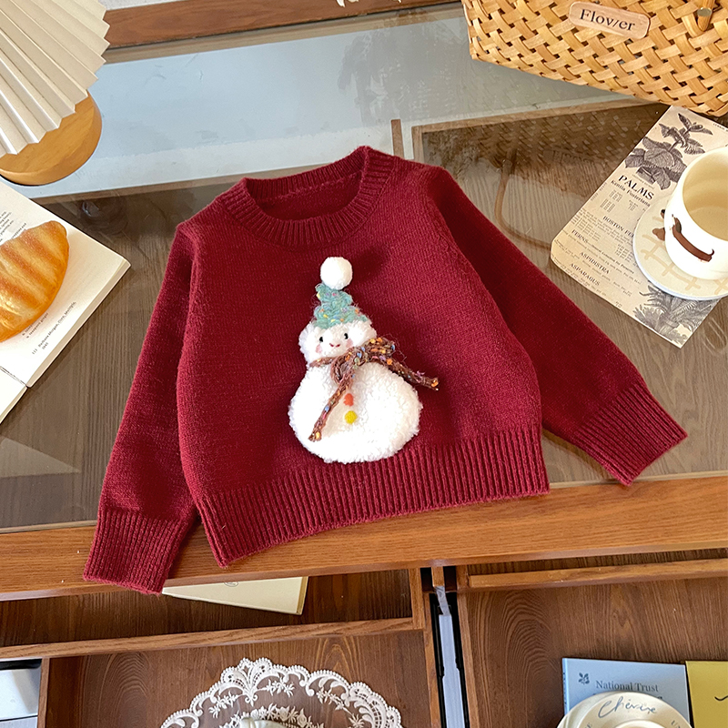 【现货】DY252342冬季新款儿童毛衣女童圣诞红色针织衫女宝冬装洋气