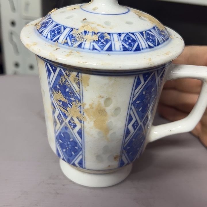 摆件陶景德镇青花玲珑办公杯
